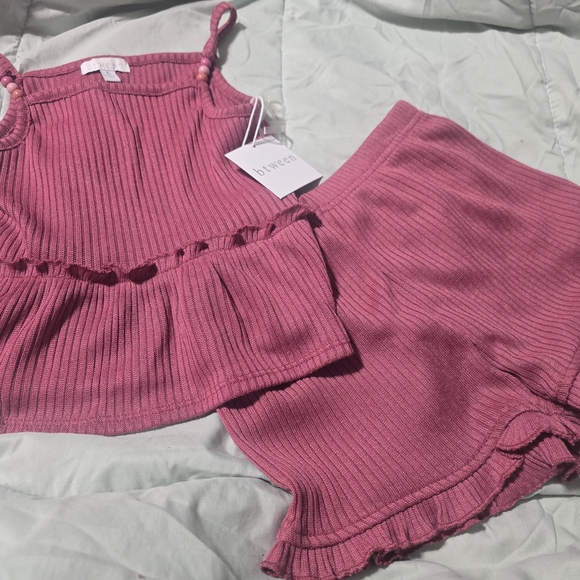 btween Other - Pink Ribbed Tank and Shorts Set